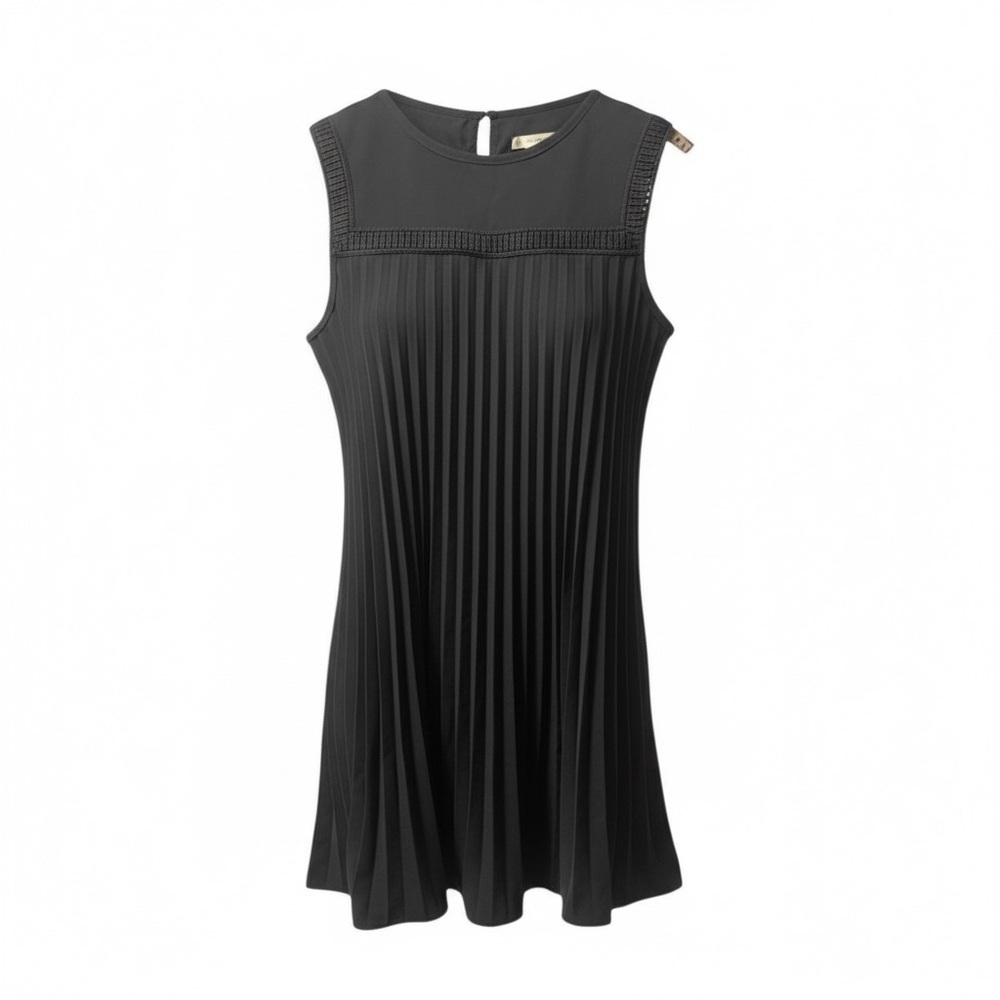 Nicole Miller Artelier Black Pleated Sleeveless NYE Party Dress sz S